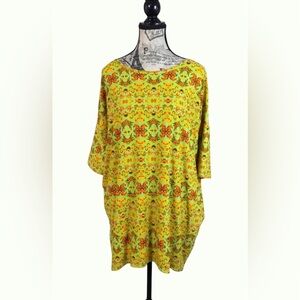 LuLaRoe IRMA Vibrant Yellow/ Multicolor Geometric Tunic High Low Hem Size Medium